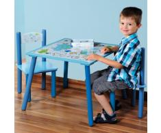 Kesper 17721 1 Tavolo per bambini con 2 sedie, design: Dinosauro, MDF laccato, FSC, Blu (Blau)