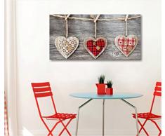 Vintage love 5 - Quadro moderno su tela già intelaiato 90x45 cm quadri arredamento shabby country romantic style chic provenzale cestino flower love cuori rose wall art forniture home decor casa camera studio salotto ufficio spa