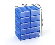 Cassettiera organizer modulare porta minuteria con 10 cassetti, colore: azzurro