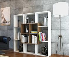 LEEF Libreria - Bianco / Noce - Scaffale per libri - Scaffale per ufficio / soggiorno dal design moderno