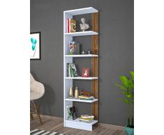 PUPIS Libreria - Bianco / Noce - Scaffale per libri - Scaffale per ufficio / soggiorno dal design moderno