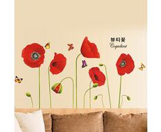 CasaNet Adesivi Murales Murali Decorazione da Parete "Rossa Fiore Fioritura Disegno" 65x115cm, FAI DA TE per Casa Ufficio Hotel OVUNQUE