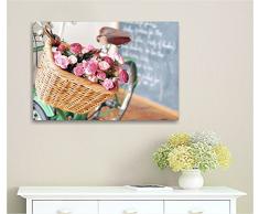Bici vintage retrò 2 - Quadro moderno su tela intelaiato quadri arredamento shabby chic provenzale country 70x50 cm wall art forniture home decor casa salotto ufficio spa hotel antico love rose bici cestino flower