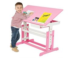 TecTake Scrivania per bambini regolabile in altezza + comò cassettiera a rotelle rosa