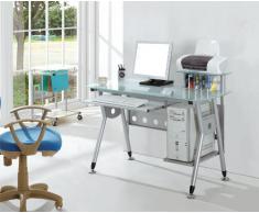 SixBros. Scrivania porta pc vetro/grigio argentato - CT-3783/40 - Vetro - Struttura grigio argentato