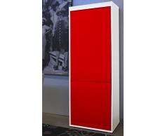 Mobile a serrandina in legno laminato H180 L60 P45 con 4 ripiani interni - bianco e rosso