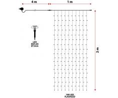 Tenda 1 x h. 2 m, 180 led bianco freddo, flashing, cavo trasparente, 24V, prolungabile, luci di natale, tende luminose