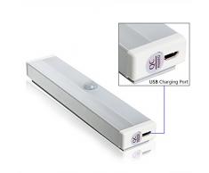 H & G Dual Sensing 10 LED barra luminosa del con sensore di movimento luce, Stick-on ovunque, per armadio armadietto armadio cassetto guardaroba scala notte luce applique (ricarica USB) (10 LED, Cool White)