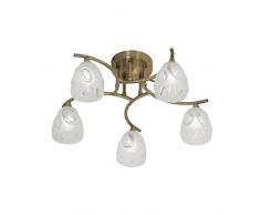 Oaks Lighting 5083 plafoniera 5 AB Jupapa, finitura ottone antico, con opaco, paralumi di vetro