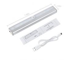 ALED LIGHT® L'ultima Versione Luce Notturna a 10 LEDs Ricaricabile, Lampada da Armadio PIR Sensore di Movimento con Magnete + Cavo di Ricarica USB. (3 confezioni,bianco caldo)