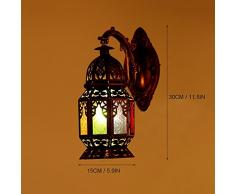 Lampada da parete in stile europeo in legno massiccio in stile europeo Marocco Mediterraneo Lampada da parete in vetro antico Vetro colorato creativo Vetro cupo Luci da parete Aisle Cafe Decorazione ( design : B )