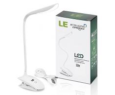 LE Lampada LED con Pinza, Ricaricabile Regolabile al tocco 3 Livelli di Luminosità Portatile Per studio scrivania tavolo lettura