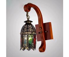 Continental Mediterraneo Marocco lampada da parete in legno antico retrò spia di corridoio balcone bar luce lampade caffè
