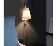 Proiettore Barcellona Hanoi DT00073-Lampada in metallo nichel satinato legno di rovere, con protezione schermo e tessuto grigio perla, colore: grigio