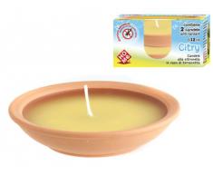 2 Candele Antizanzare Alla Citronella In Terracotta Diam.12Cm Fiaccola Antivento