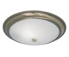 Plafoniera Endon 91121 con bordatura decorata in color ottone antico. Montaggio a filo . Le misure sono : H 100 mm ,D 430 mm. 2 luci da 40 W . Attacco ES