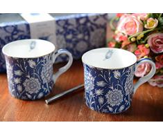 Creative Tops Set da 2 Tazze in Porcellana, con Design Tulipani, Colore Blu