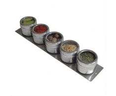 Soho Spices - Set portaspezie magnetico con base orizzontale in acciaio inox 6,3x39,5x9,2 cm, 5 pezzi