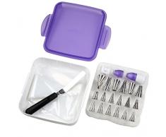 Wilton SET 46 PZ DELUXE PER DECORAZIONE CON SAC A POCHE SET 46 PZ DELUXE PER DECORAZIONE CON SAC A POCHE, Platica e acciaio., Bianco,