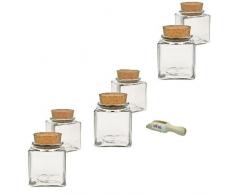 Viva Haushaltswaren, Set di portaspezie con tappo in sughero, 6 pz. da 200 ml, incl. Palettina in legno, 7,5 cm