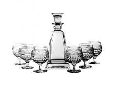 Crystaljulia 2380 – Bicchieri Cognac bicchieri Set, 7 pezzi, 1 x caraffa 0,75 l, 6 x bicchieri 350 ml, Piombo cristallo, modern, trasparente