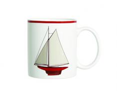 Novastyl 7440005 - Servizio da 6 tazze in porcellana, motivo: Veliero, 11,8 x 7,7 x 9,2 cm, colore: bianco con decoro rosso
