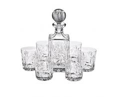6 Bicchieri da whisky + Decanter "ROTATION STAR", 7 pezzi per whisky, cristallo al piombo brillante, consegnato in una scatola regalo, stile moderno (GERMAN CRYSTAL powered by CRISTALICA)