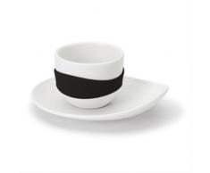 Po Leaf - Set da 4 Tazze per espresso e salsine, colore: Bianco/Nero