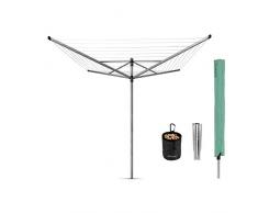 Brabantia Lift-o-Matic Stendibiancheria da Esterno con Capottina Protettiva e Portamollette, Tubo Fissaggio Zincato, 50 m, Metallic Grey
