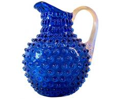 Brocca in cristallo in blu cobalto con vetro cristallo manico e verruche ottica circa 2L