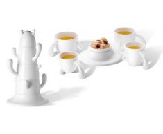 Po Selected - Set di Tazze da tè/caffè e zuccheriera a forma di cactus, 20 x 20 x 34 cm, in porcellana, colore: Bianco