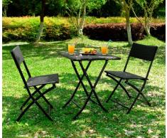 Outsunny - Set Mobili da Giardino in Poly Rattan 3pz Set Tavolo e 2 Sedie da Giardino Pieghevole Nero