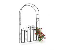 Relaxdays Arco Rose/Rampicanti per Giardino, con Porta Accesso HBT 228 X 116 X 26.5 cm, Acciaio Verniciato a Polvere, Nero