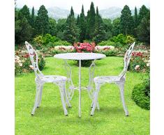 IKAYAA 3PCs Arredamento di Serie Esterno Patio con Giardino Bistro Rosa Disegno Alluminio Ferro Portico Balcone Caffè Tavolo e Sedie Set