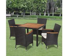 vidaXL Set mobili da giardino esterno in polirattan 4 sedie e tavolo con piano di legno