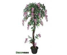 Wisteria Glicine Pianta Albero Artificiale Plastica con Legno Naturale 160cm Decovego