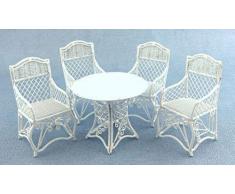 Casa delle bambole in legno, mobili da giardino, in ferro battuto, colore: bianco, Set da 4 sedie, per Patio