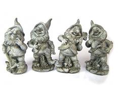 4 Nani, Gnome. poliresina. Nani da giardino grigio strutturata. 17 cm
