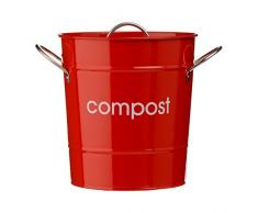 Premier Housewares 0510017 Compostiera, in Acciaio Zincato Rosso, Maniglie in Zinco, Secchio di Plastica Interno