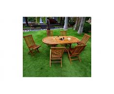 Wood-en-Stock - Set di mobili da giardino composto da tavolo e sedie, in legno teak, 6 posti
