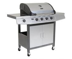 BENTLEY - Barbecue a gas, in acciaio INOX, con 5 fornelli e ruote (4 fornelli + 1 fornello laterale)