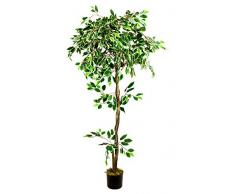 Fico Ficus Benjamin Pianta Albero Artificiale Plastica Bianco con Legno Naturale 160cm Decovego