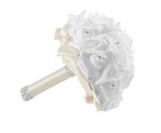 XCSOURCE Cristallo Bouquet seta da sposa damigella d'onore fiore artificiale rose Posy decorazione a mano Beige WV333