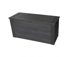 Baule da giardino in finto legno grigio antracite 300L / 120x58x46cm cassapanca per cuscino mobili da giardino