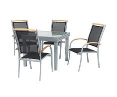 IB-Style - Mobili da gardino "Diplomat-Quadro" sedie con schienale - ALTO | 3 varianti | argento / textile / teak | tavolo allungabile 90-180 cm | salotto Arredamento da esterno sedie con schienale | 5 pezzi