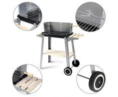 Woltu CPZ8116sz Barbecue con Ruote Paravento Griglia a Carbone per Balcone Giardino Campeggio Legno Acciaio Inx