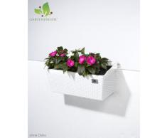 Cassetta da giardino in polyrattan, incl. agganci e sistema per innaffio, bianco, 52 x 25 x 22 cm