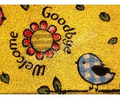 Lovely Home - Zerbino tappeto in cocco colorato "Uccellini" - Fondo antiscivolo - cm 40x70