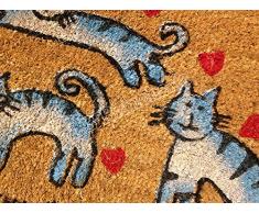 Lovely Home - Zerbino tappeto in cocco colorato "Gattini" - Fondo antiscivolo - cm 40x70