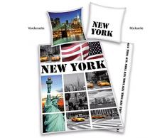 Herding 445948050 - Biancheria da letto, motivo New York, copripiumino 135 x 200 cm e federa 80 x 80 cm, 100% cotone Renforcé